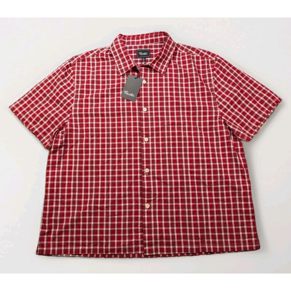 Primitive Skateboarding Shirt Men's XL Short Sleeve Red Burgundy Plaid Button Up